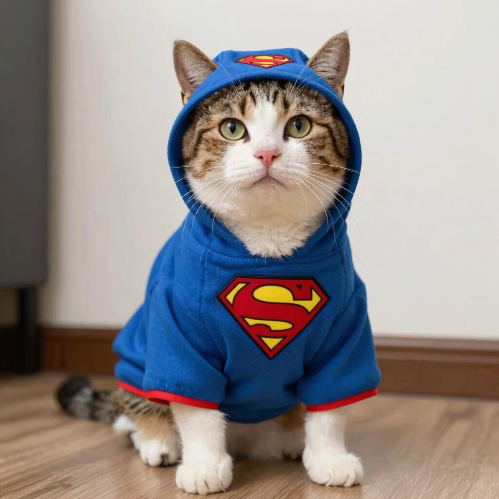 gato con pijama de super man