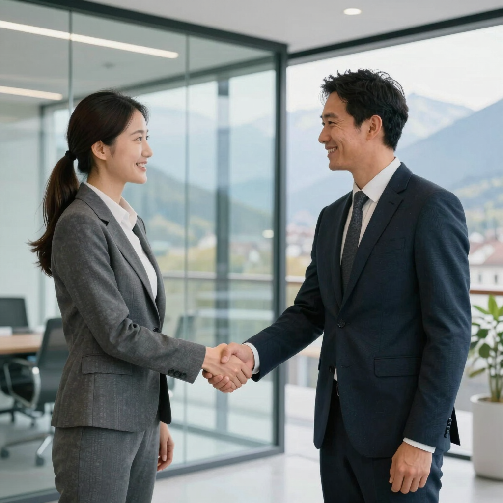 A sleek laptop displaying a minimalist website design with deep navy and silver accents.