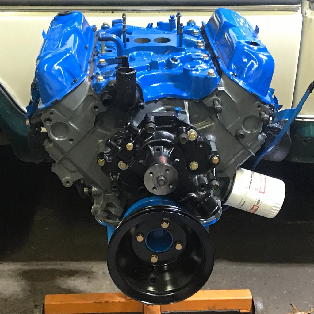 Fully Rebuilt engine with Blue and gray protective paint.