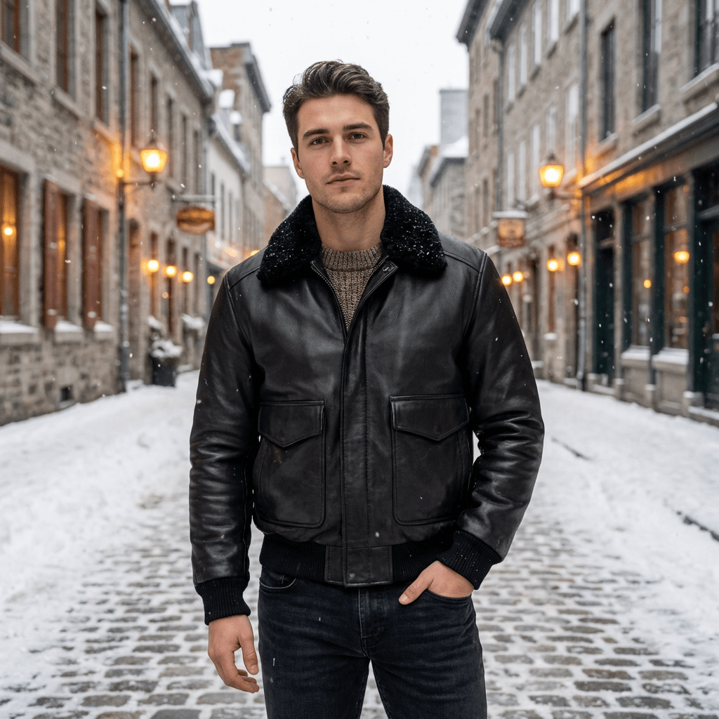 Giacca in pelle imbottita nera da uomo