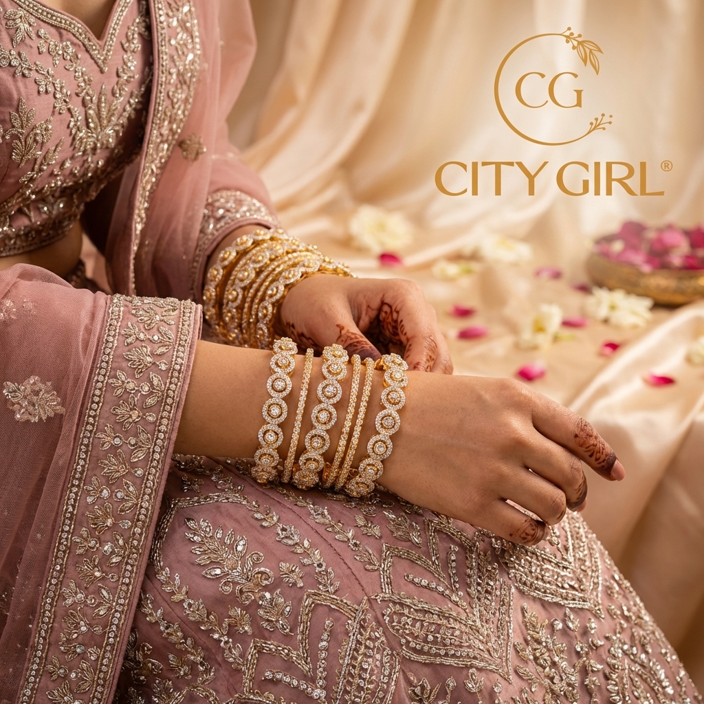 goldcoveringbangles.com - City Girl Jewellery - Bridal Kangans with CZ- 18K Gold Plated Bangles