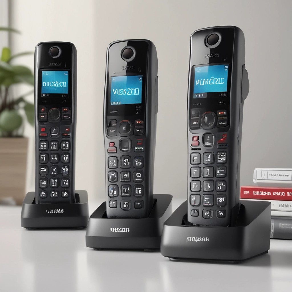 Close-up of a technician replacing a cordless phone battery in a cozy home office.