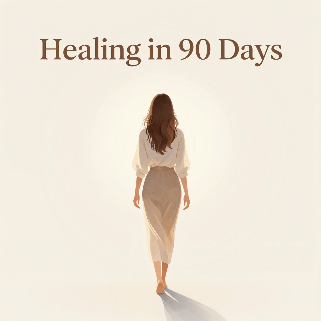 Elegant timeline with minimalist icons representing emotional healing stages on a soft pastel background.
