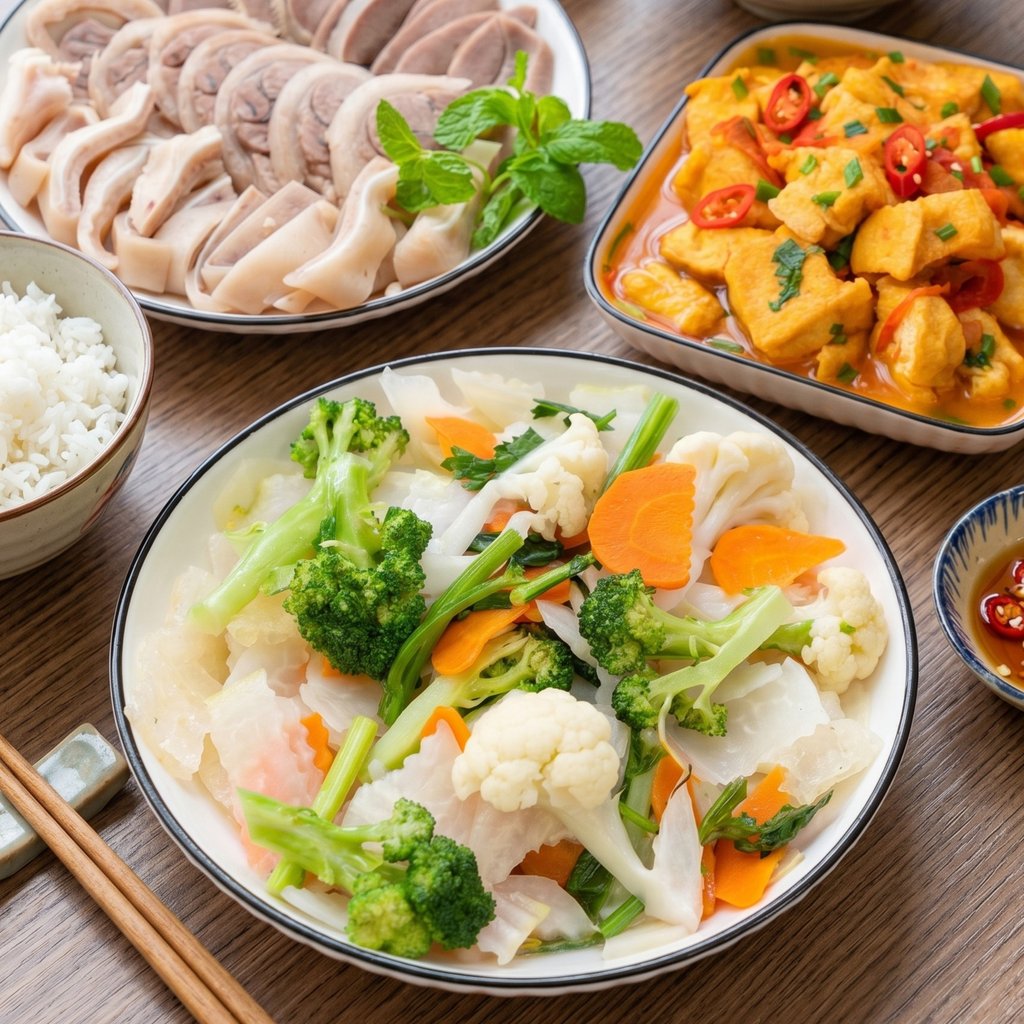 rau xào thập cẩm của tiệm cơm văn phòng, cơm gia đình