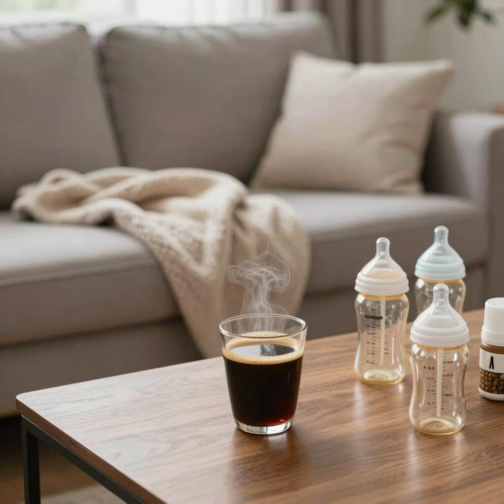 A collection of soothing sleep tools and books arranged on a bedside table.