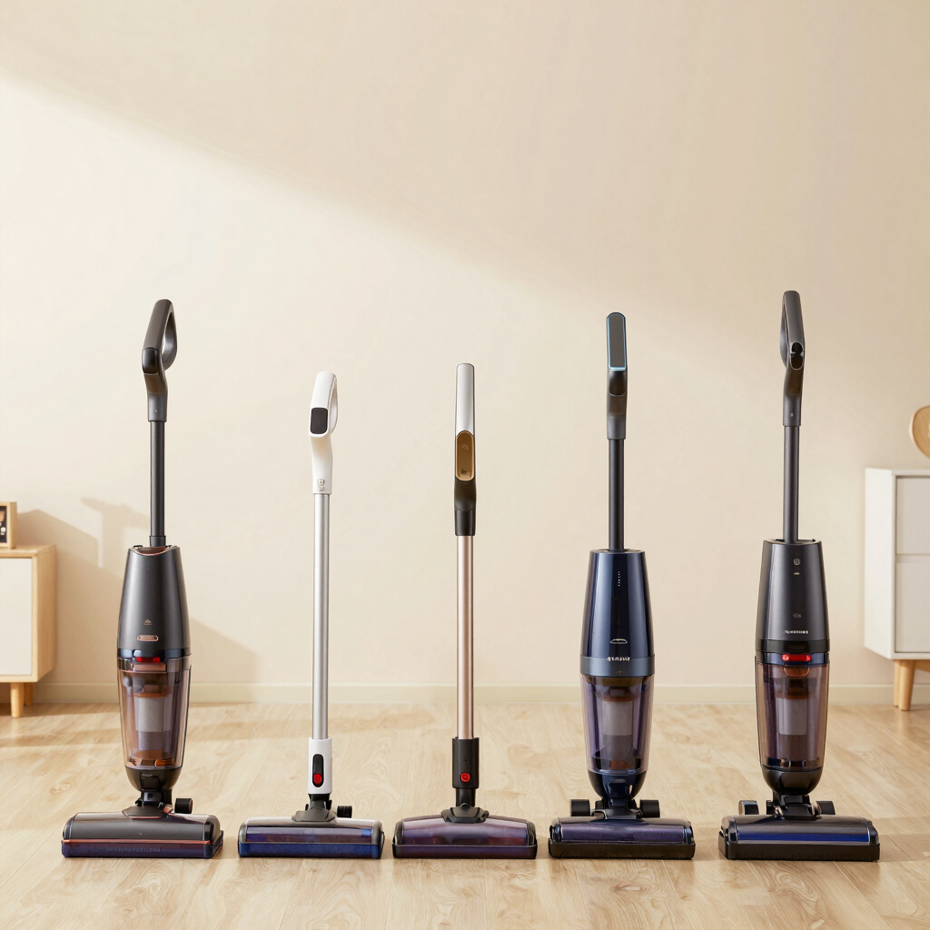 A floor sweeper sitting on top of a hard wood floor