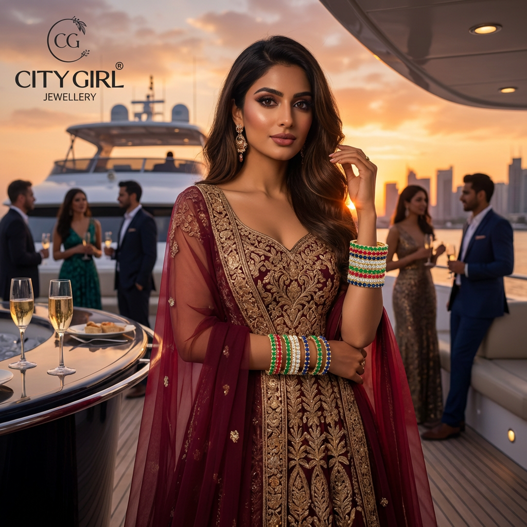 gold covering bangles - City Girl Jewellery - daily party wear gold bangles with CZ Stones