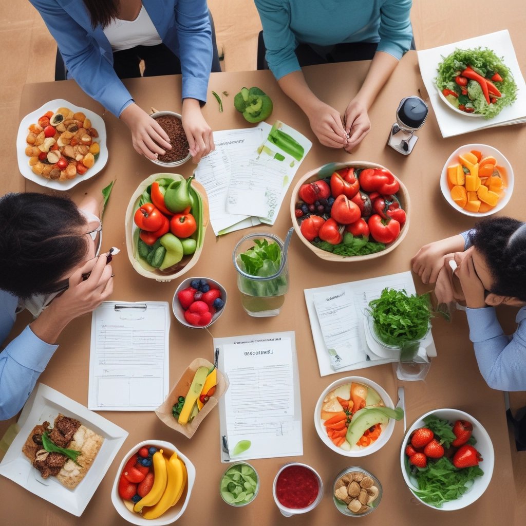 A friendly dietitian consulting with a client over a meal plan.