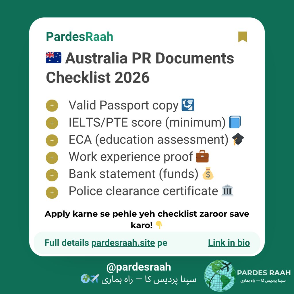 Complete Australia PR documents checklist for 2026 including passport, IELTS score, and ECA requirements.