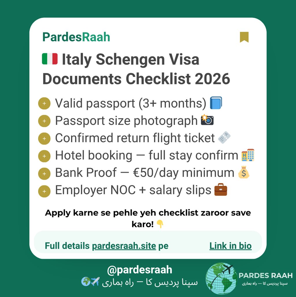 Italy Schengen Visa Documents Checklist 2026 including passport, flight ticket, and bank proof.