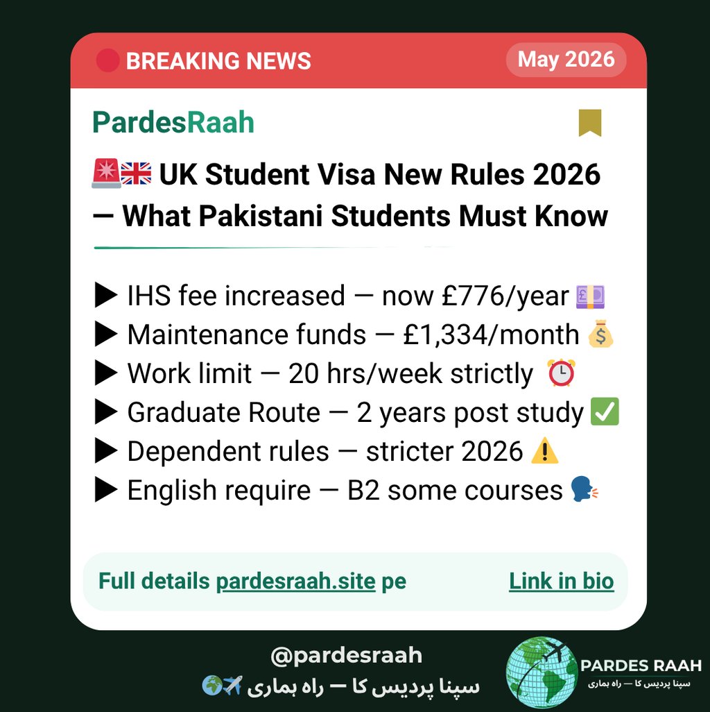 UK student visa new rules 2026 update for Pakistani students featuring IHS fee and work limit details.