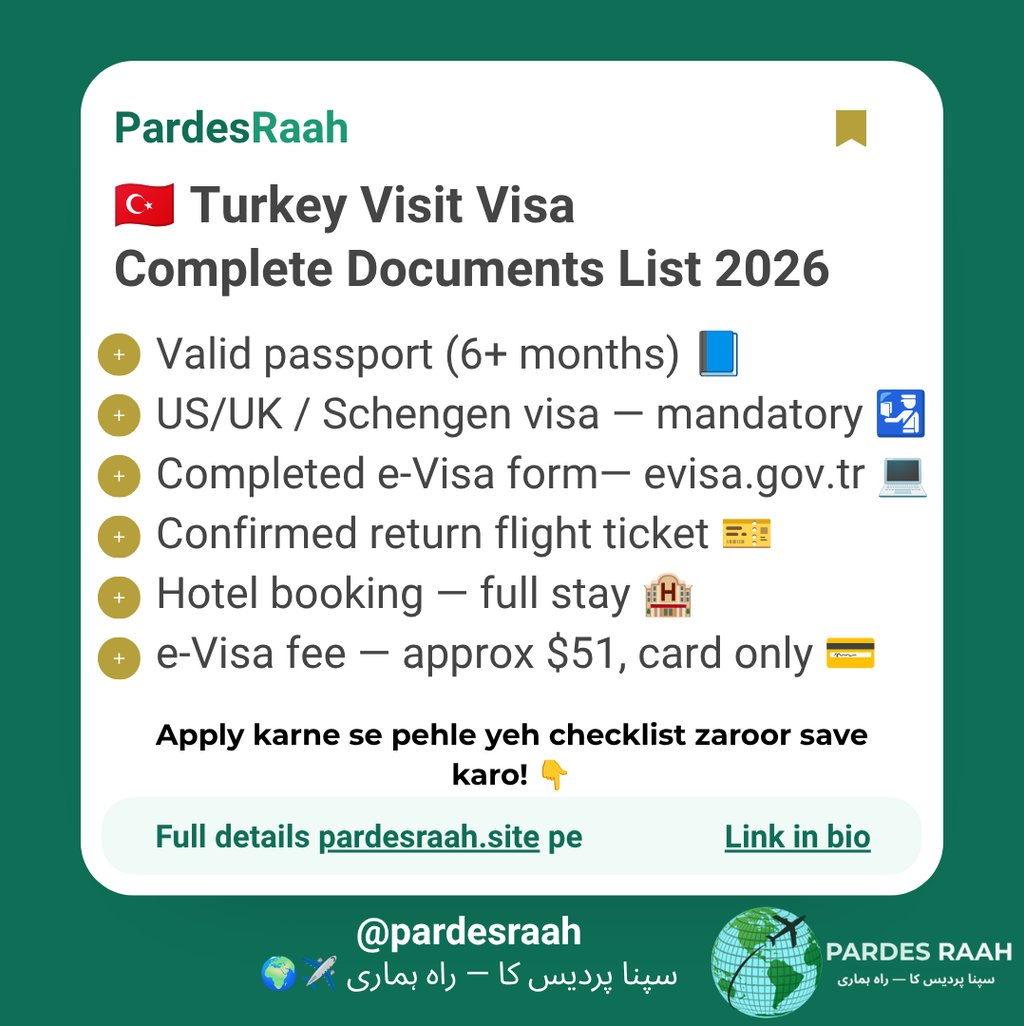 Turkey visit visa requirements and documents checklist for 2026 including e-visa and passport details.
