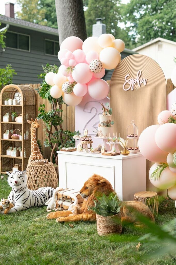 Fun balloon animal party favors, perfect for entertaining guests at a 1st birthday celebration.