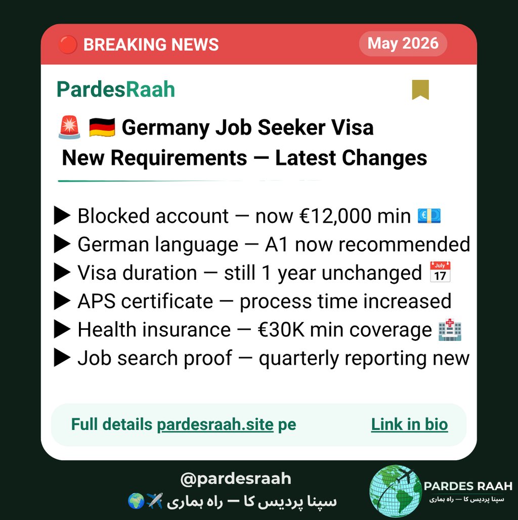 Update on Germany Job Seeker Visa new requirements for May 2026 including blocked account and health insurance details.