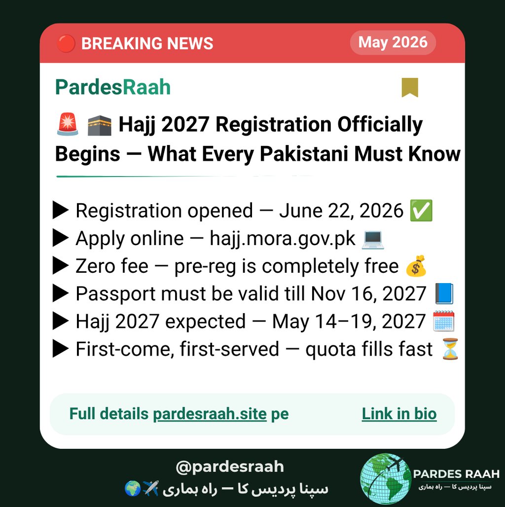 Hajj 2027 registration news for Pakistani pilgrims with online application link and key requirements.