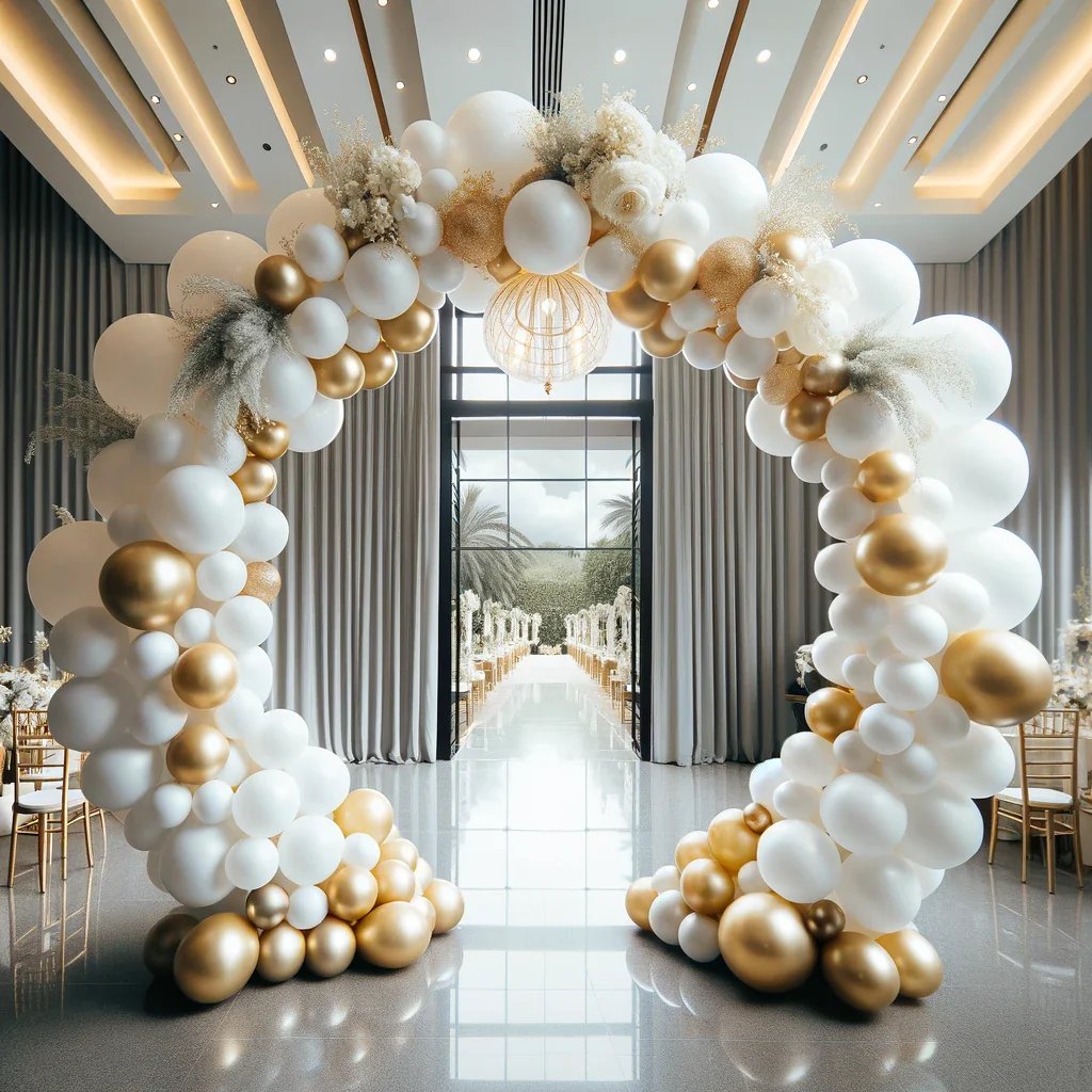 Vibrant balloon arch entrance with pastel colors and themed balloons, perfect for welcoming guests.