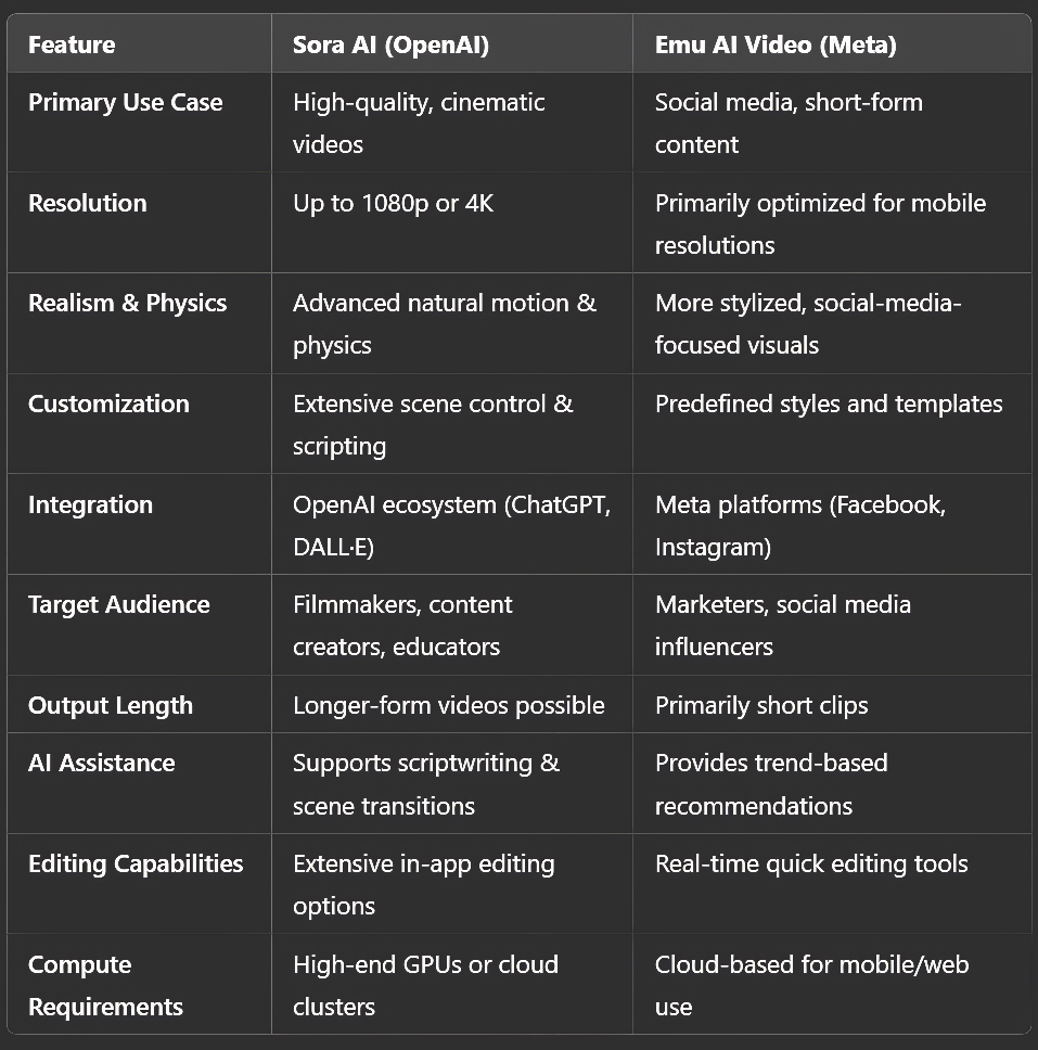 Head-to-Head Comparison: Sora AI vs. Emu AI Video