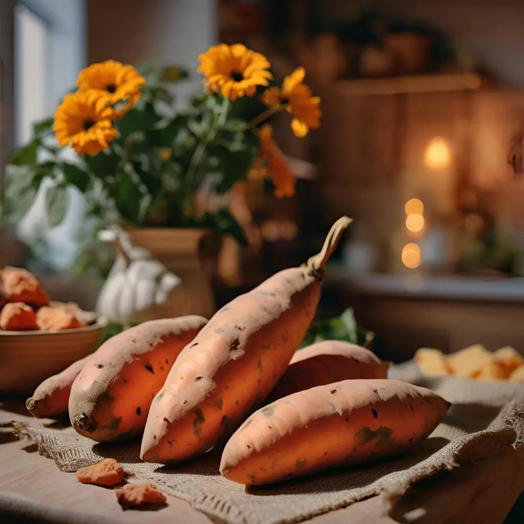 Des patates douces dans une vieille cuisine