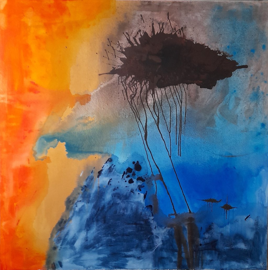 abstraction gestuelle couleurs chaudes – Jacqueline Poitevin