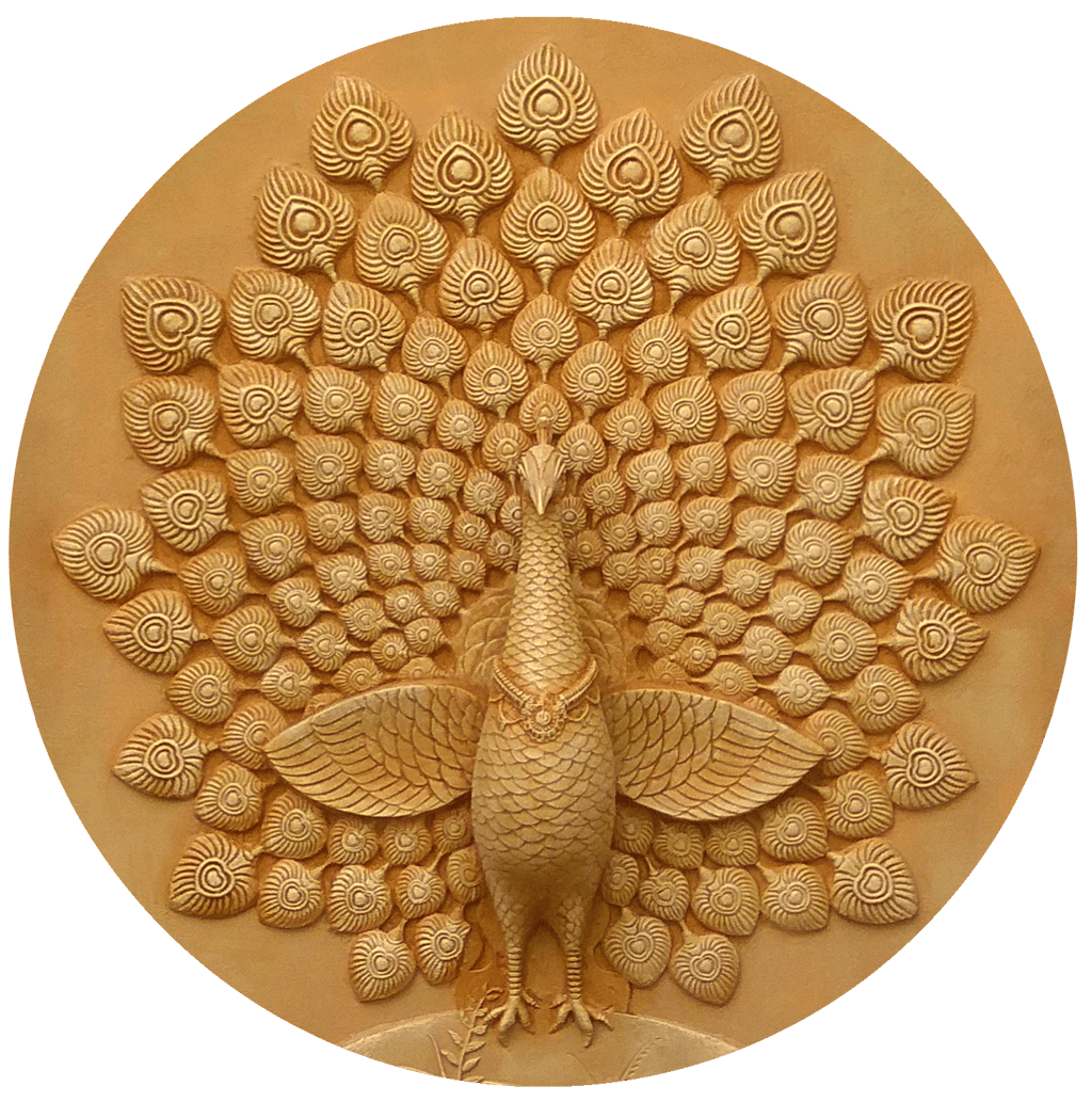 a decorative wall hanging fibreglass 3D mural of a peacock in Indian style, by Infinity Art Services