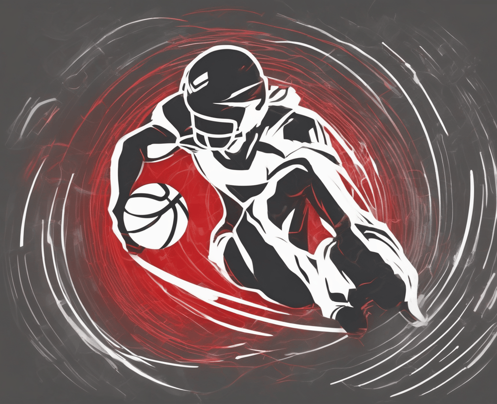 a basketball player is playing basketball in a red and white background