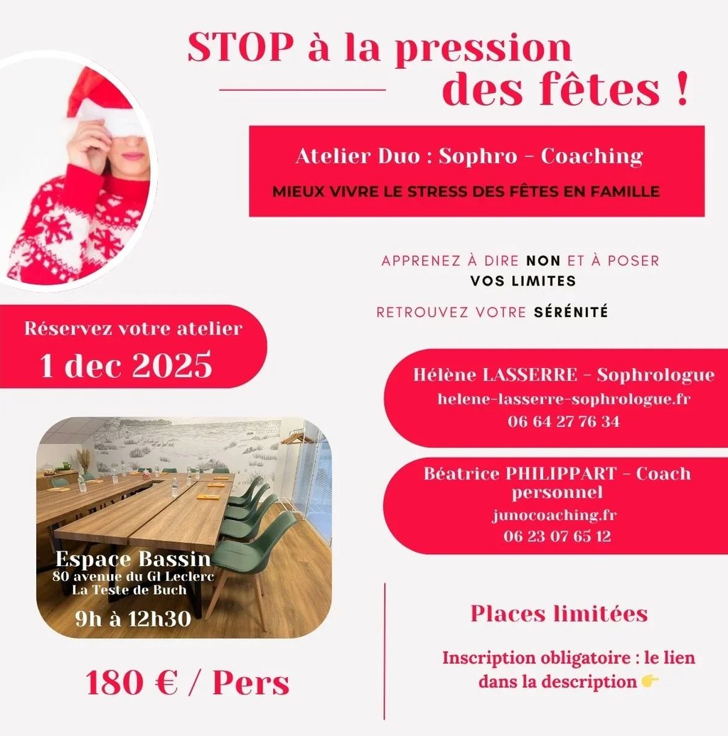 Atelier collectif pour mieux vivre le stress des fêtes à Arcachon, animé par une sophrologue et une coach de vie