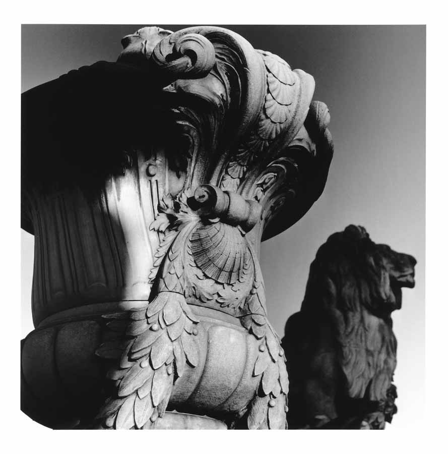 Sculpture of a Lion in Paris, France. Silver-gelatine analogue photography.