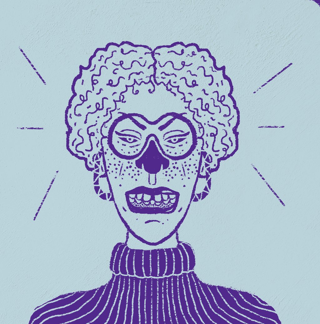 a drawing of a woman with an angry face