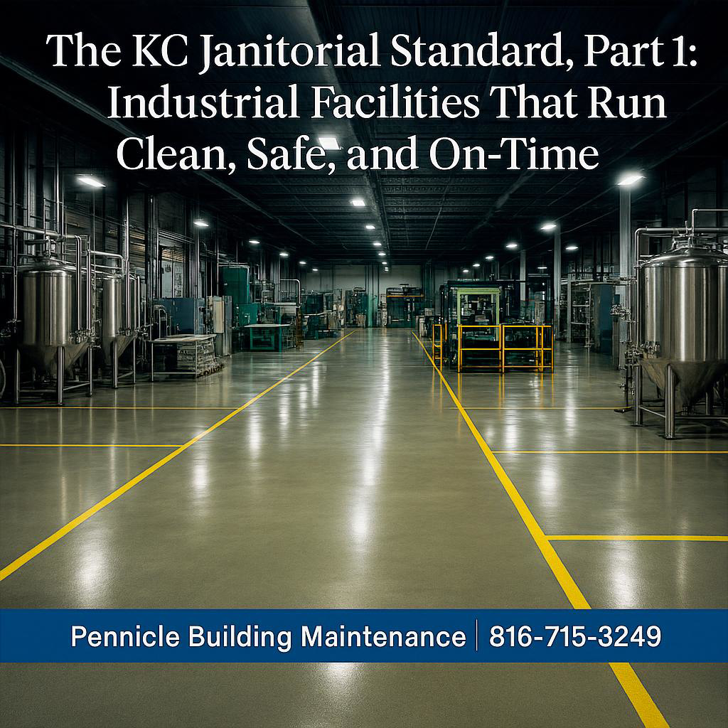 Pennicle Building Maintenance industrial janitorial services in Kansas City, Missouri—clean production floor with safety line
