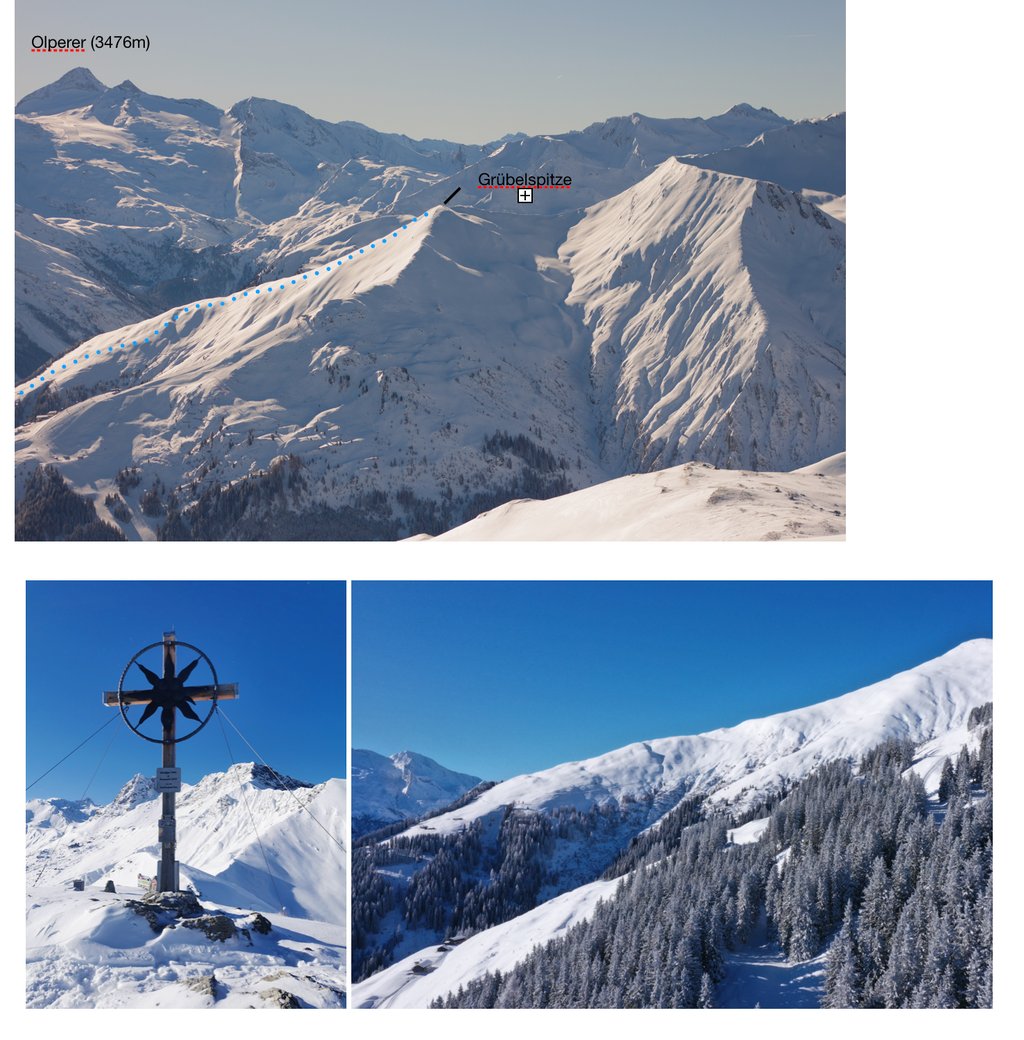 Panorama Tuxertal, Grübelspitze Gipfel, Abfahrt