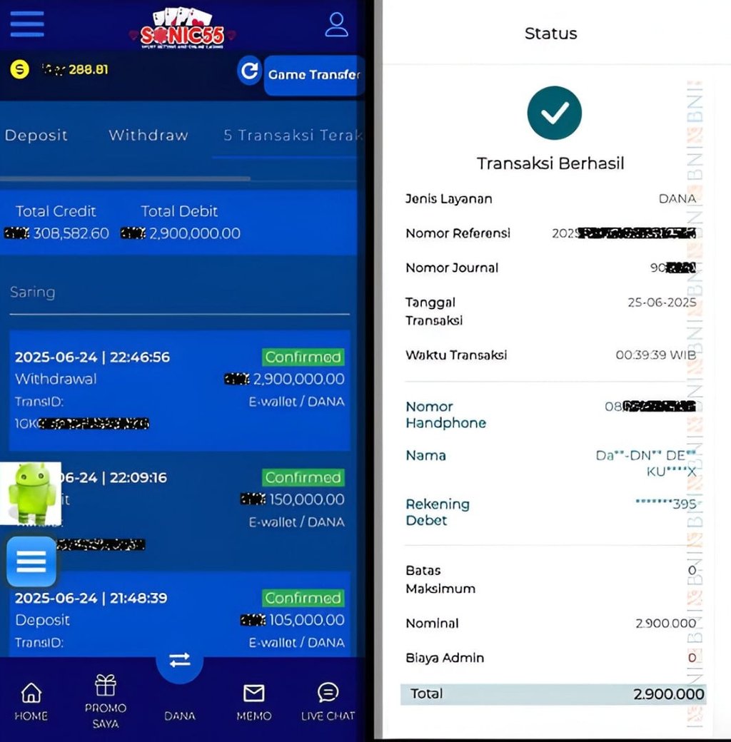 Bukti pembayaran dan pelunasan testi SONIC55