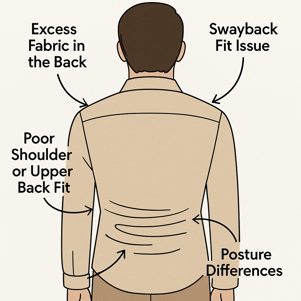 Diagram showing causes of back bunching in shirts and jackets.