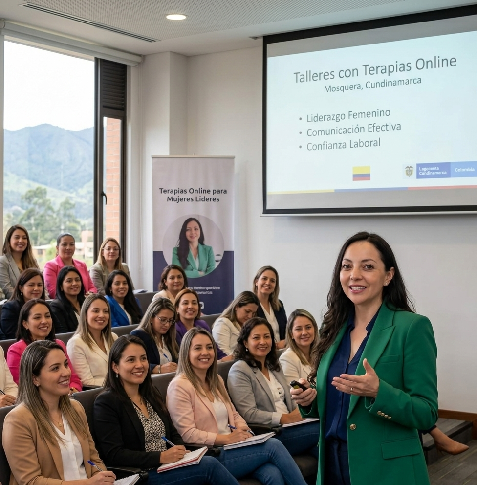 Psicologa Mary Bejarano liderando una charla a emprendedoras