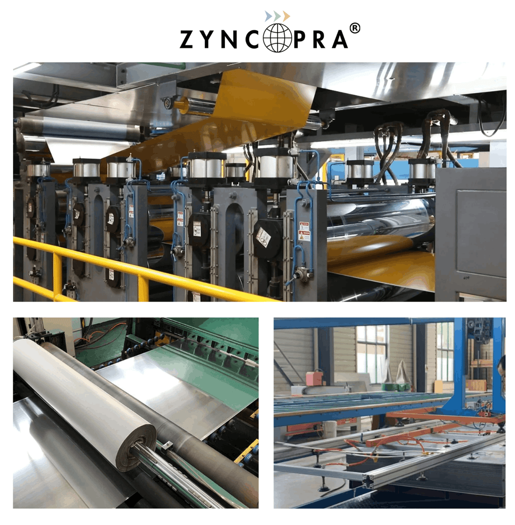 Aluminum composite panel manufacturing facility and production processes in Türkiye.