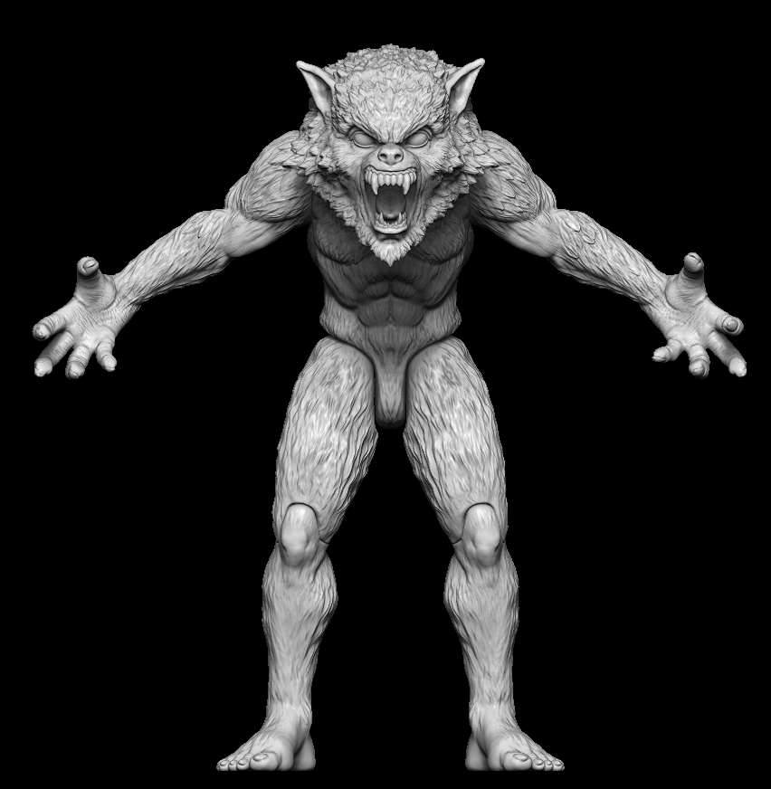 Full body werewolf creature sculpt created using high detail 3D sculptural services