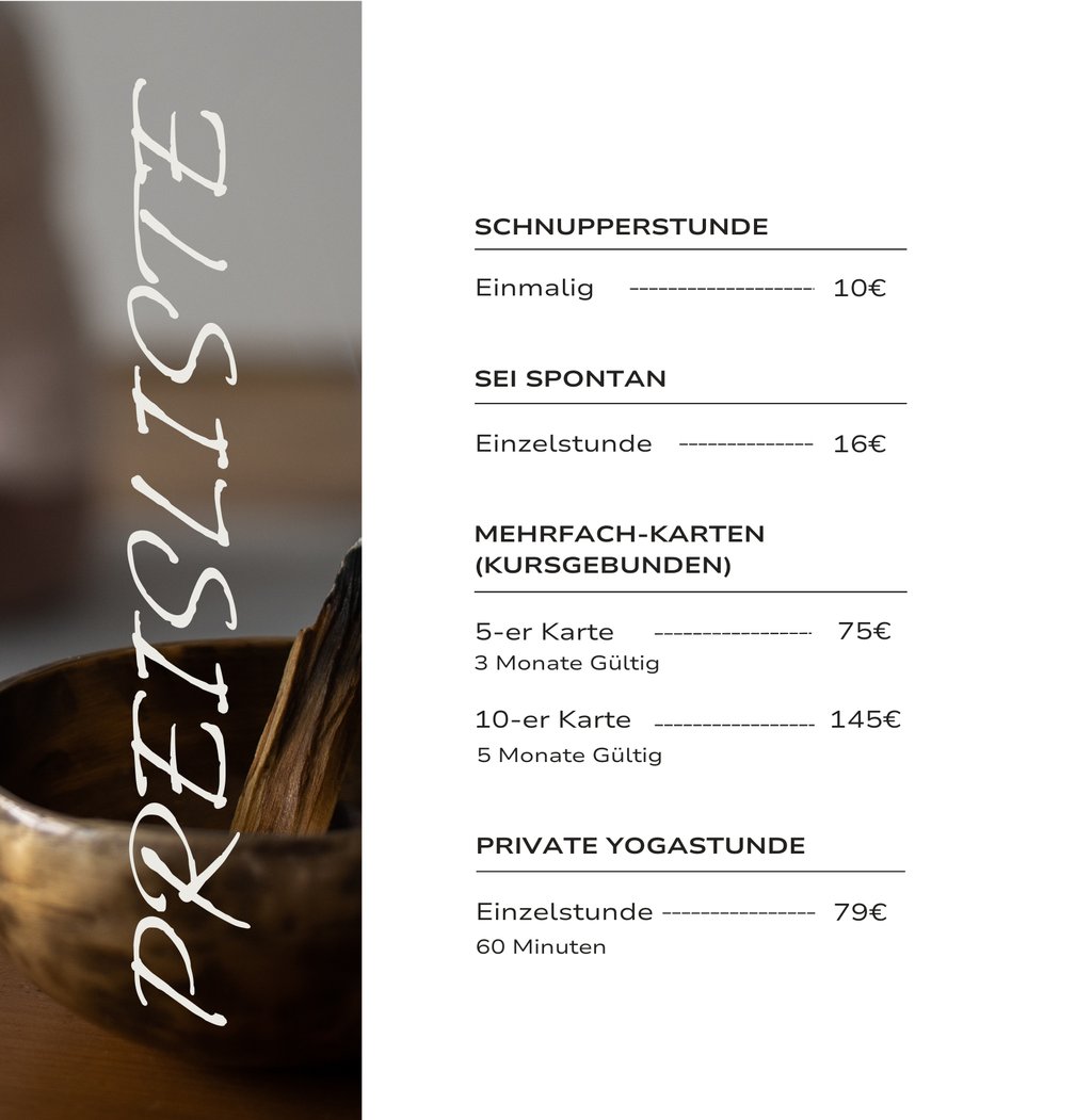 Preisliste von Magoldi Yoga