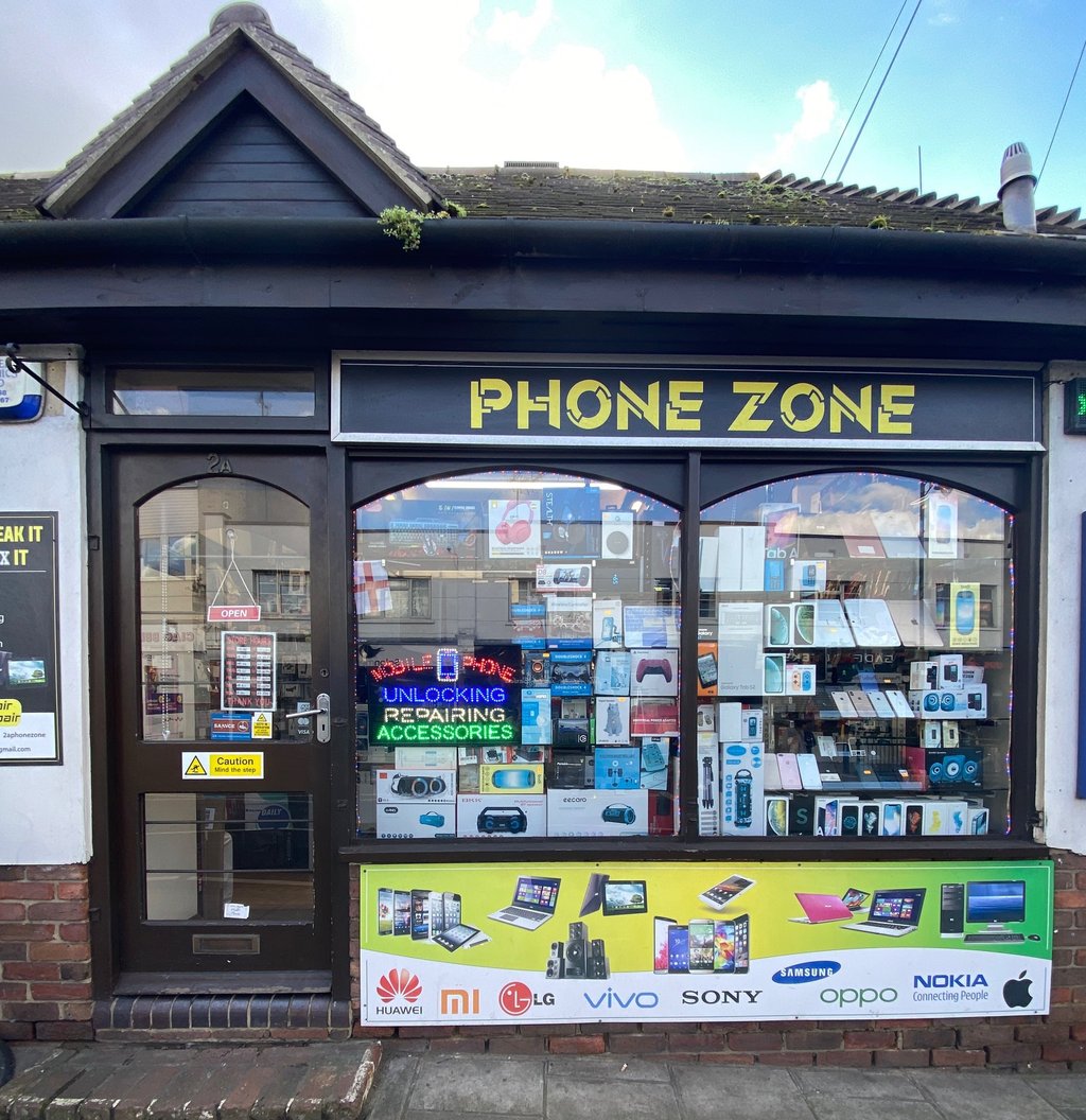 a phone repair shop storefront door in Rayleigh Essex