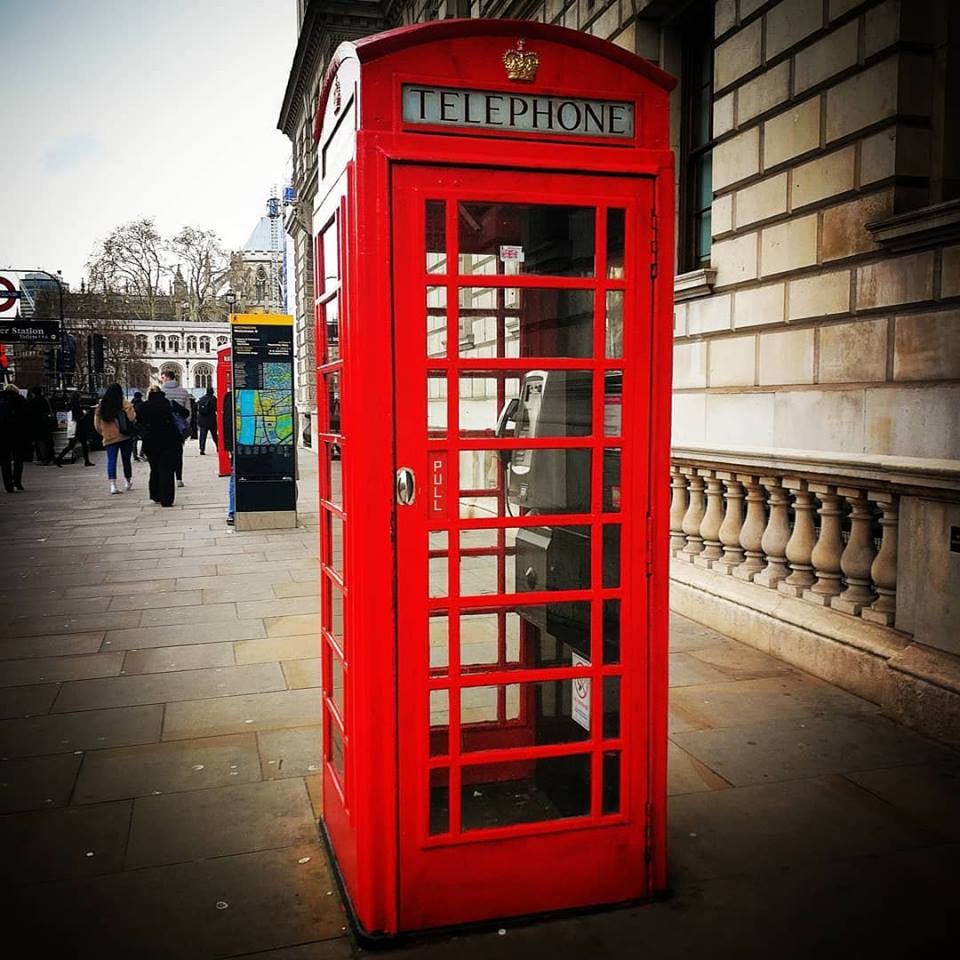 Red telephone box in London.