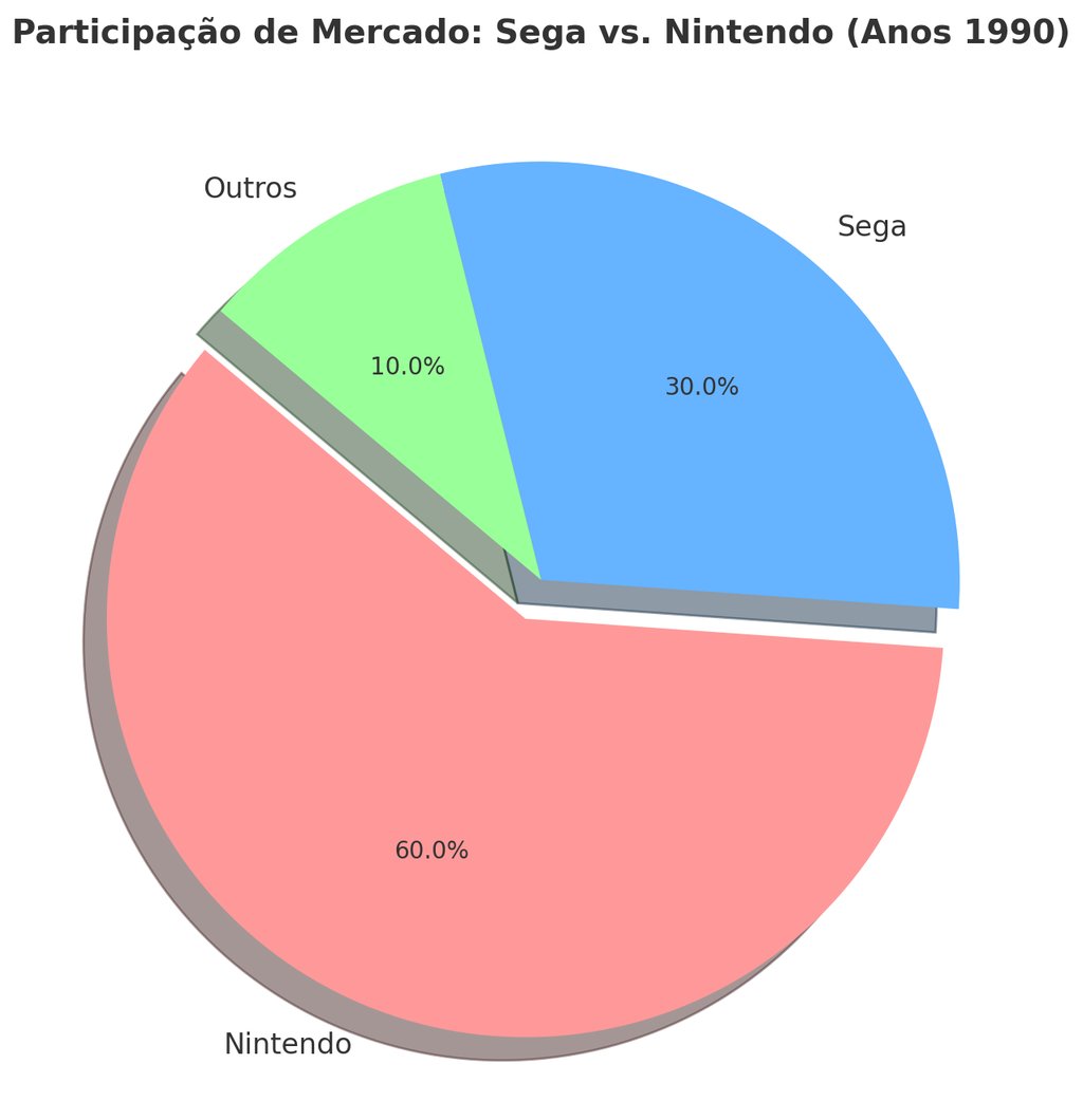 Gráfico de pizza mostrando a participação do mercado global de Nintendo, Sega e outros concorrentes 