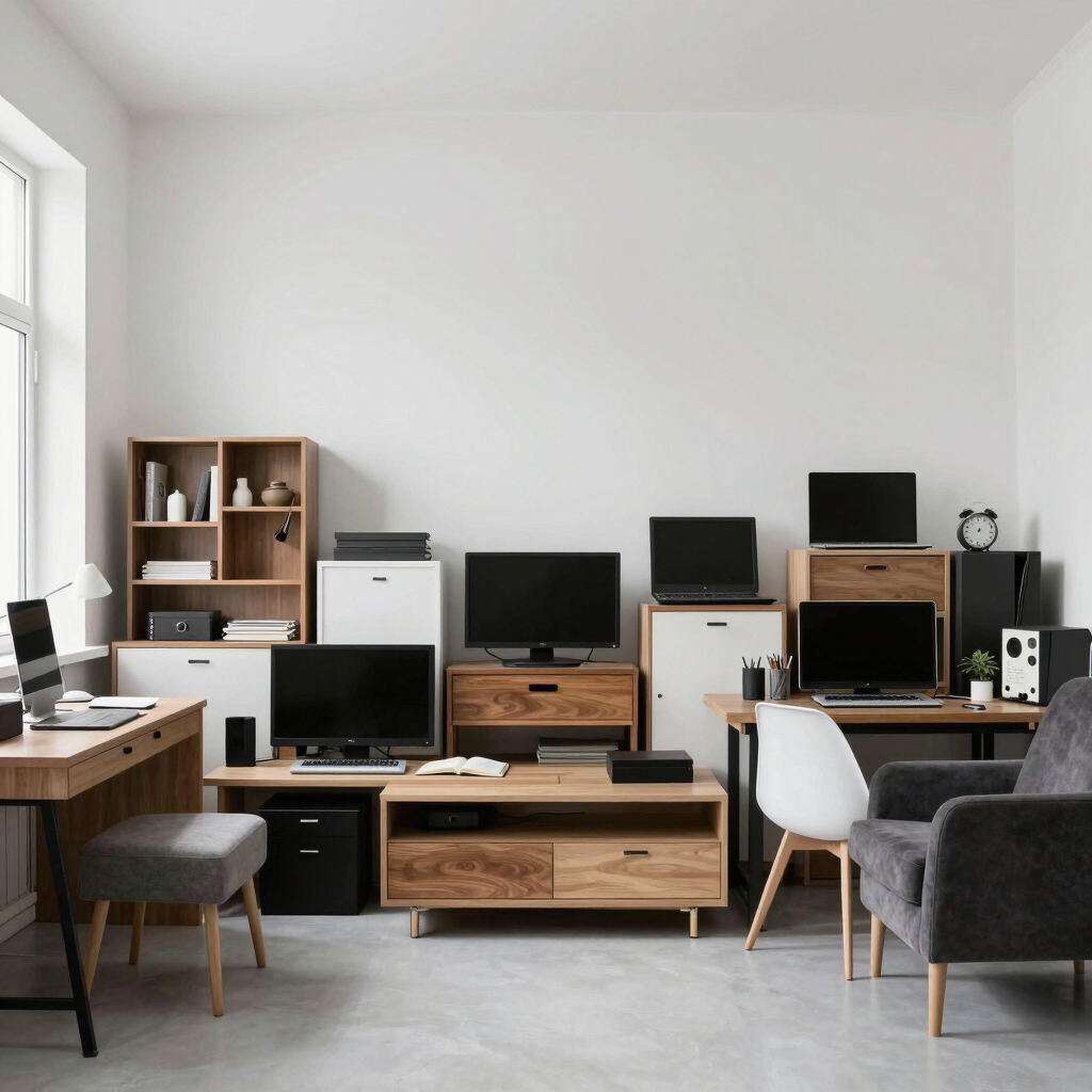 Overcrowded room filled with too much furniture compared to a clean minimal version