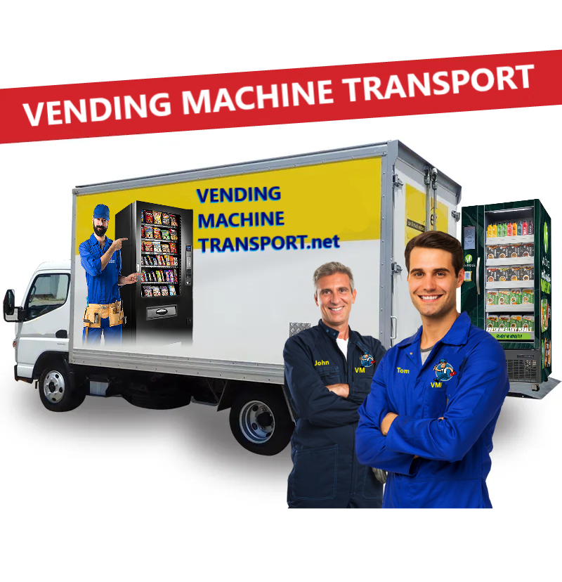 Vending Machine Transport PANTEC TRUCK 2 men combo vending machine on TAILGATELOADER to transport m