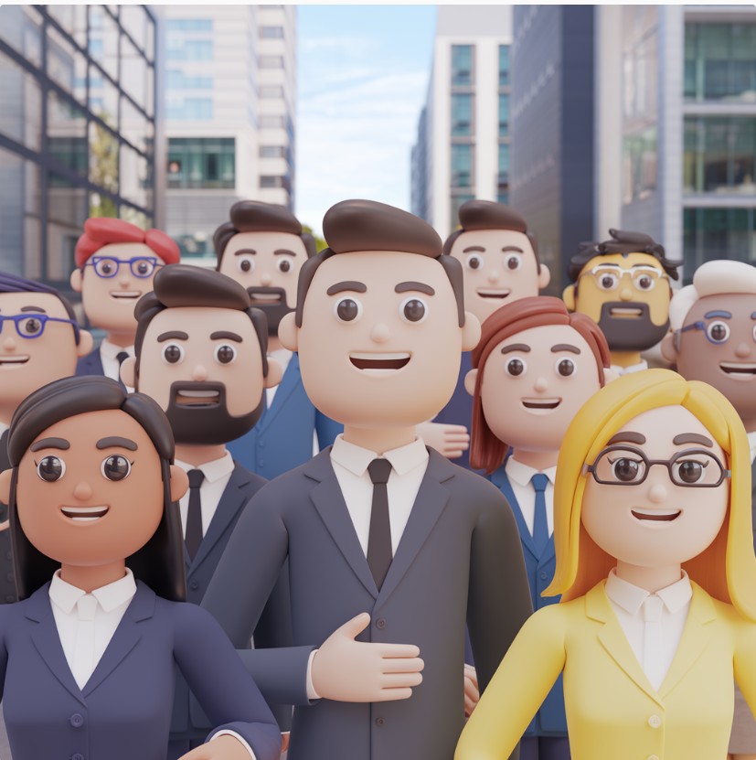a group of people standing in front of a building