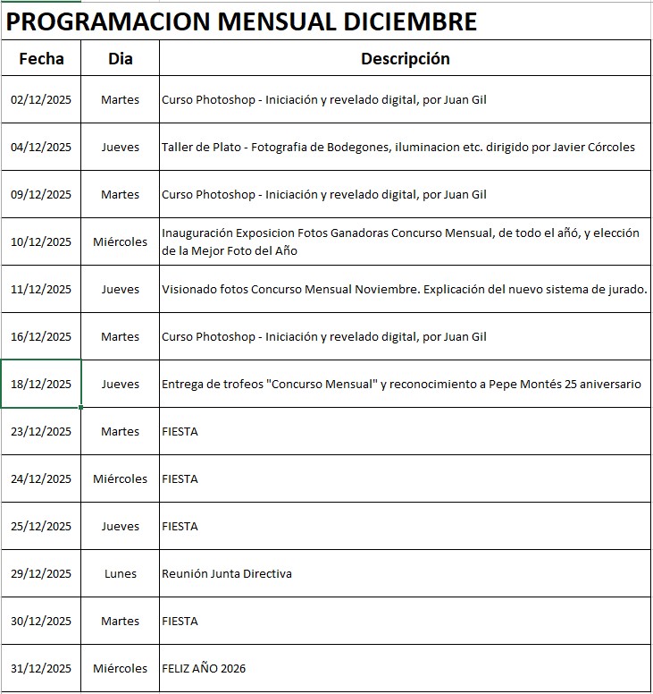 Actividades Diciembre 2025