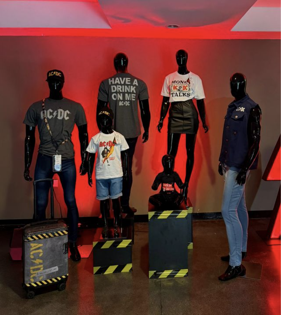 AC/DC pop store merchandise display