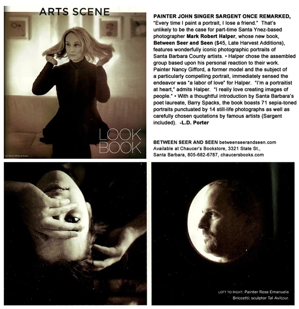 Mark Robert Halper's portrait book Between Seer and Seen blurb.