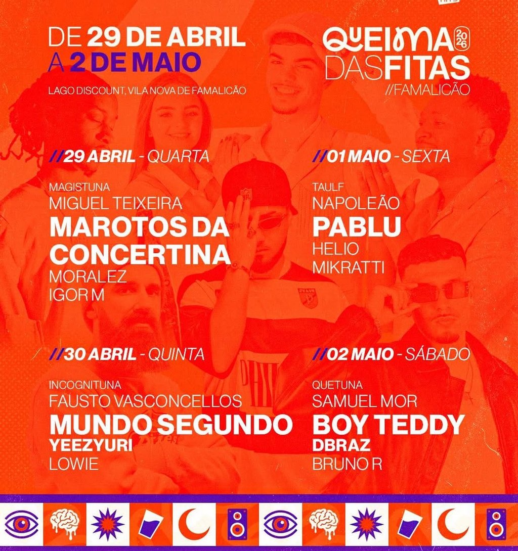 cartaz da Queima das Fitas Famalicão 2026 com lineup completo