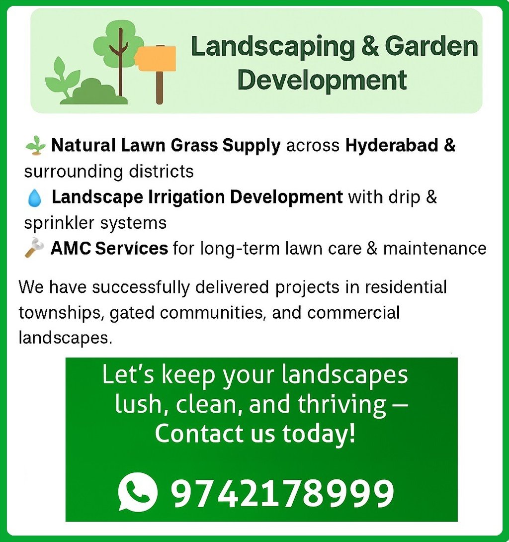 Trusted Natural Lawn Grass suppliers for builders & architects in Hyderabad, Secunderabad & Rangared