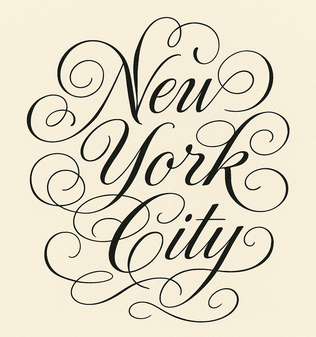 AI-generated flourished calligraphy of New York City.