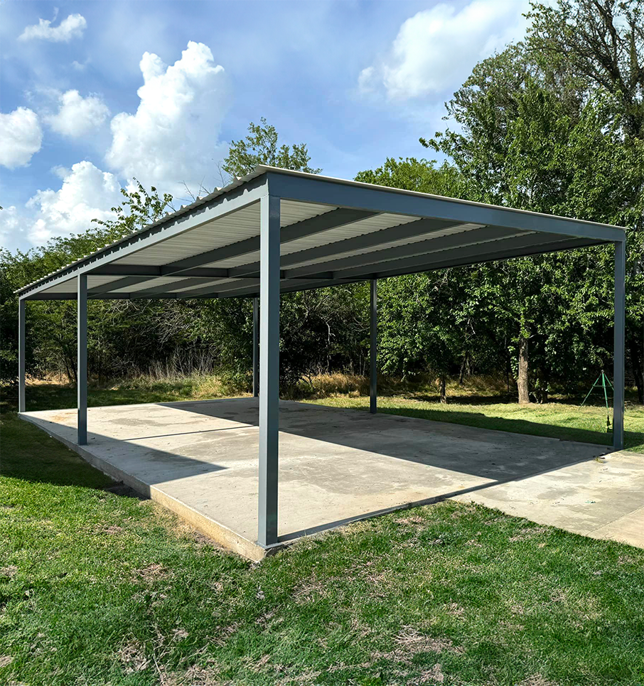 Metal Patio with Roof and Concrete Floor