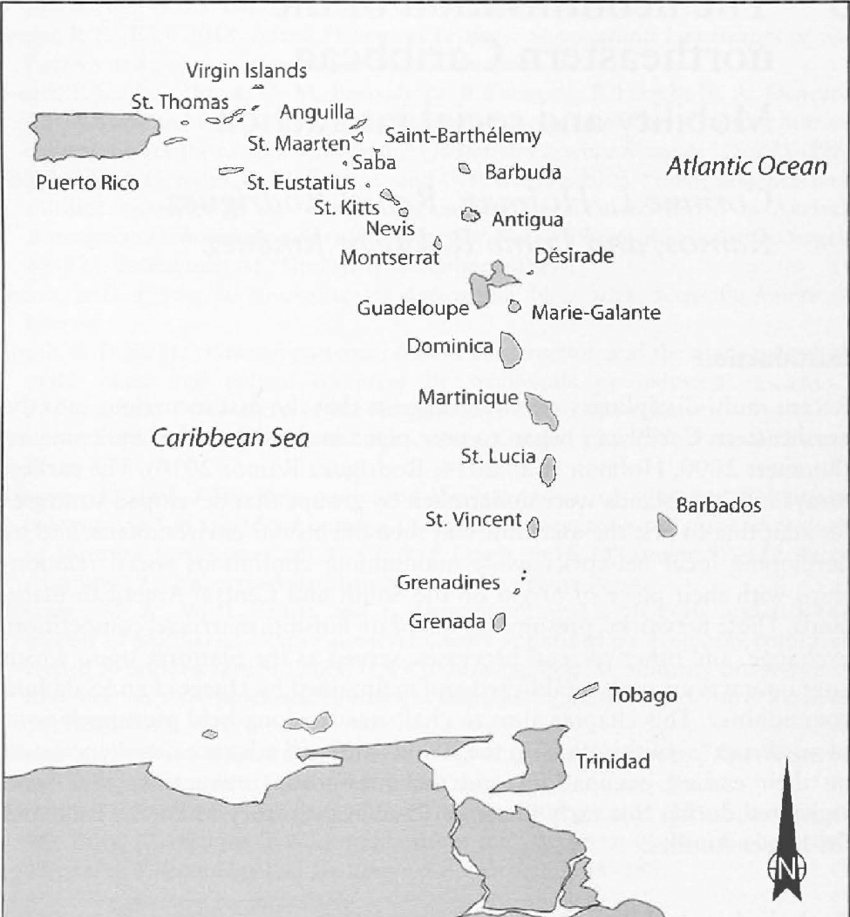 Map of the Windward Islands shows Parker's journey from Montserrat to Dominica